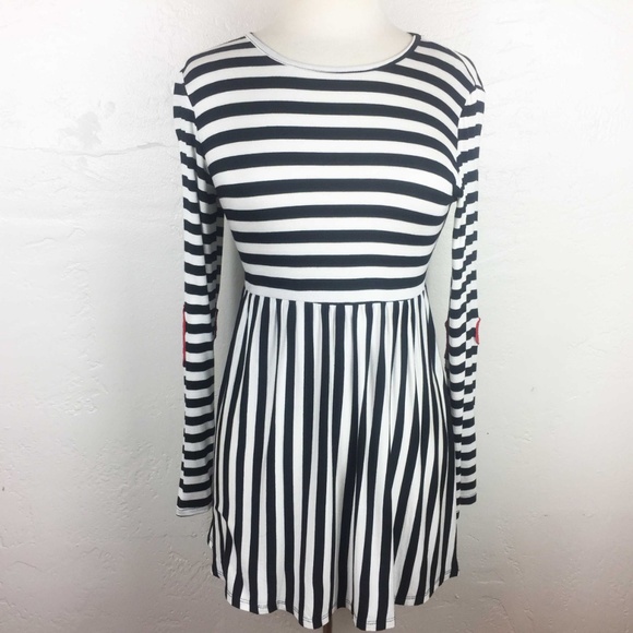 Babydoll Striped LS Tunic Top Red Heart Elbows S - Picture 3 of 8